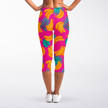 Pink Tropical Banana Pattern Print Women's Capri Leggings