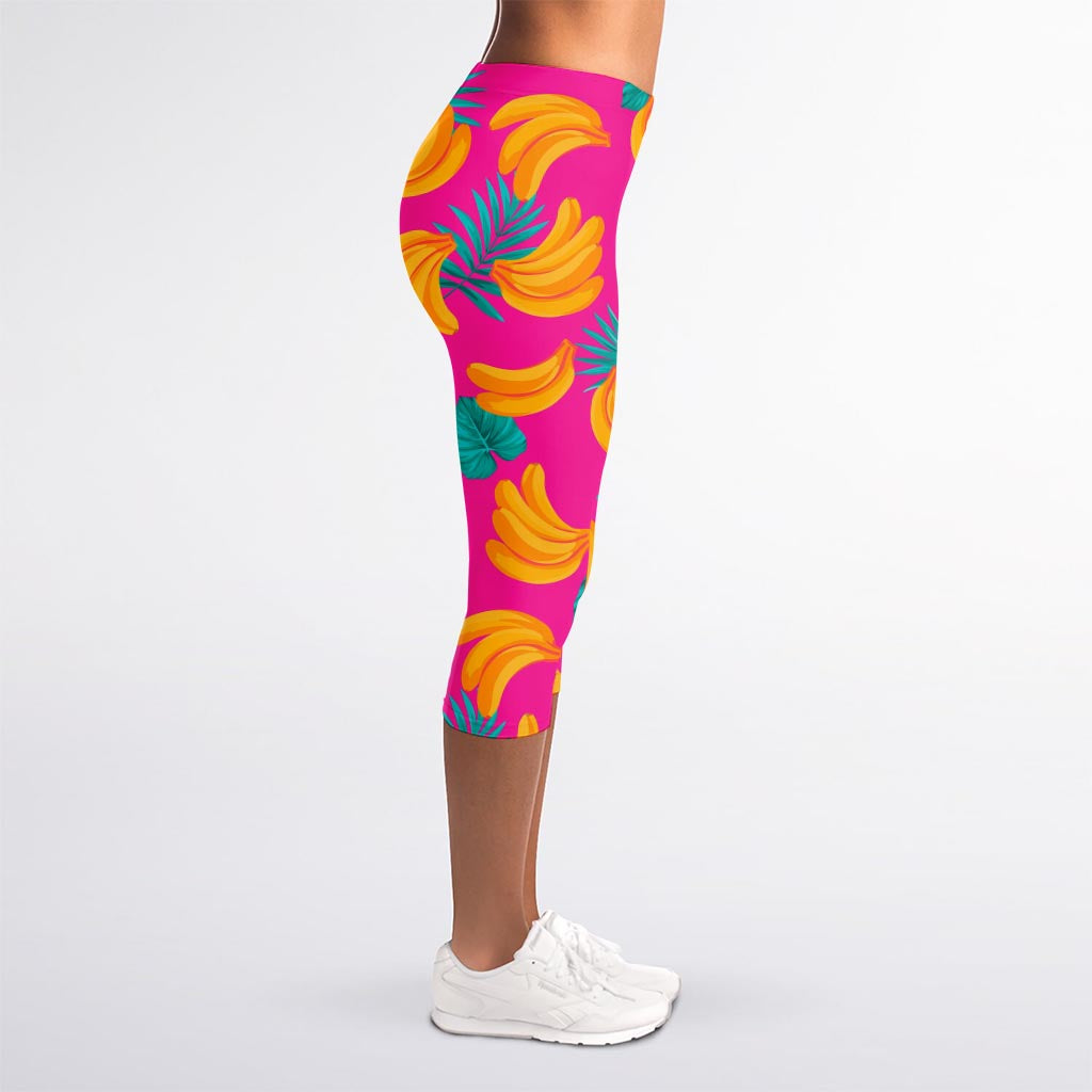 Pink Tropical Banana Pattern Print Women's Capri Leggings