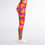 Pink Tropical Banana Pattern Print Women's Capri Leggings
