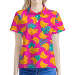 Pink Tropical Banana Pattern Print Women's Polo Shirt