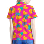 Pink Tropical Banana Pattern Print Women's Polo Shirt