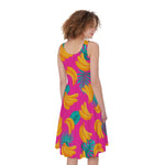Pink Tropical Banana Pattern Print Women's Sleeveless Dress