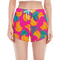 Pink Tropical Banana Pattern Print Women's Split Running Shorts