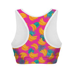 Pink Tropical Banana Pattern Print Women's Sports Bra