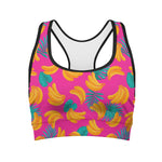 Pink Tropical Banana Pattern Print Women's Sports Bra