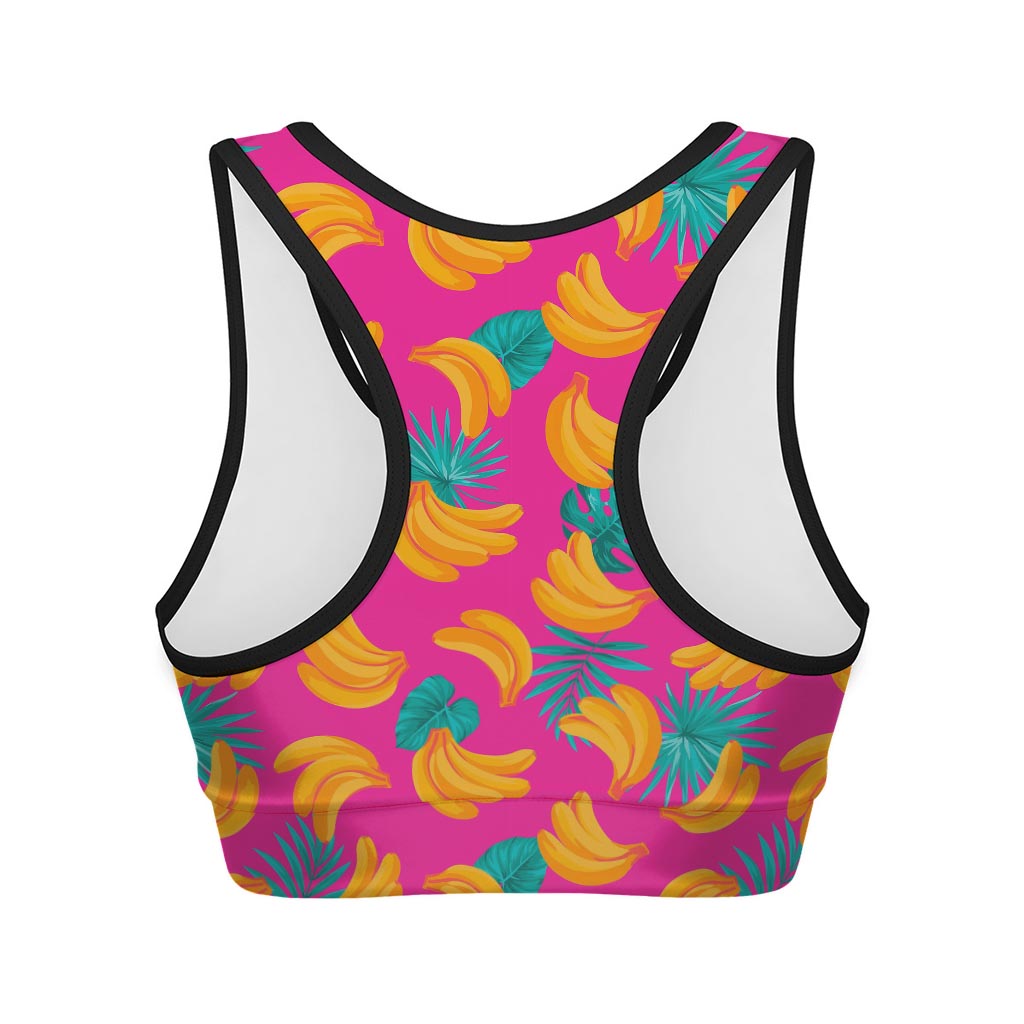 Pink Tropical Banana Pattern Print Women's Sports Bra