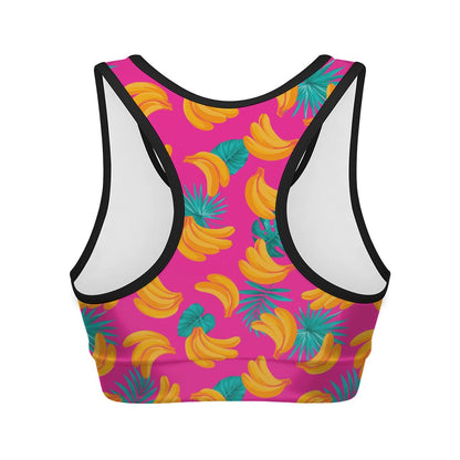 Pink Tropical Banana Pattern Print Women's Sports Bra
