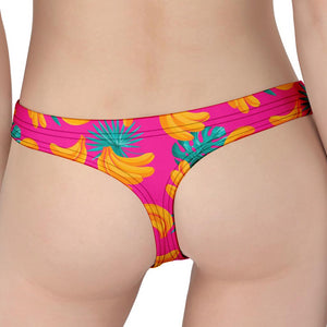 Pink Tropical Banana Pattern Print Women's Thong