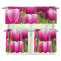 Pink Tulip Print 3 Piece Kitchen Curtains