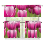 Pink Tulip Print 3 Piece Kitchen Curtains