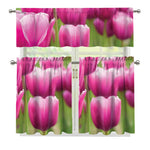 Pink Tulip Print 3 Piece Kitchen Curtains