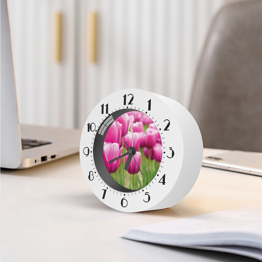 Pink Tulip Print Alarm Clock
