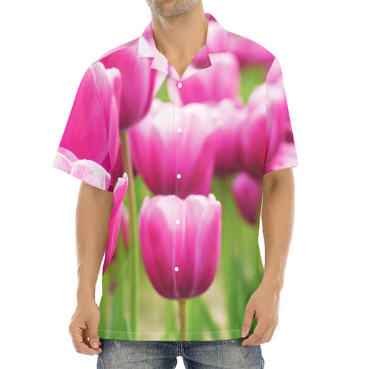 Pink Tulip Print Aloha Shirt