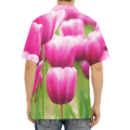 Pink Tulip Print Aloha Shirt