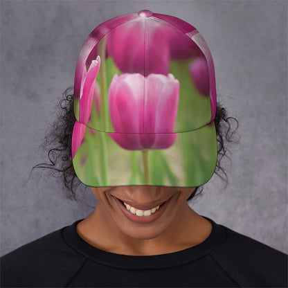 Pink Tulip Print Baseball Cap