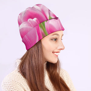 Pink Tulip Print Beanie