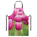 Pink Tulip Print Bib Apron With Pocket