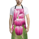Pink Tulip Print Bib Apron With Pocket