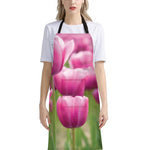 Pink Tulip Print Bib Apron With Pocket