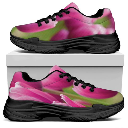 Pink Tulip Print Black Chunky Shoes