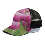 Pink Tulip Print Black Mesh Trucker Cap