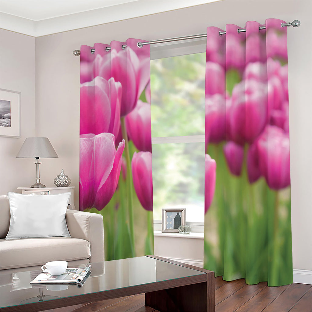 Pink Tulip Print Blackout Grommet Curtains