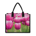 Pink Tulip Print Canvas Tote Bag