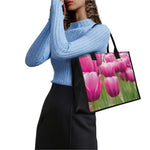 Pink Tulip Print Canvas Tote Bag
