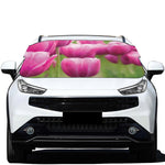 Pink Tulip Print Car Windshield Snow Cover