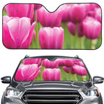 Pink Tulip Print Car Windshield Sun Shade