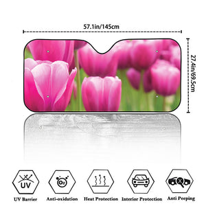 Pink Tulip Print Car Windshield Sun Shade