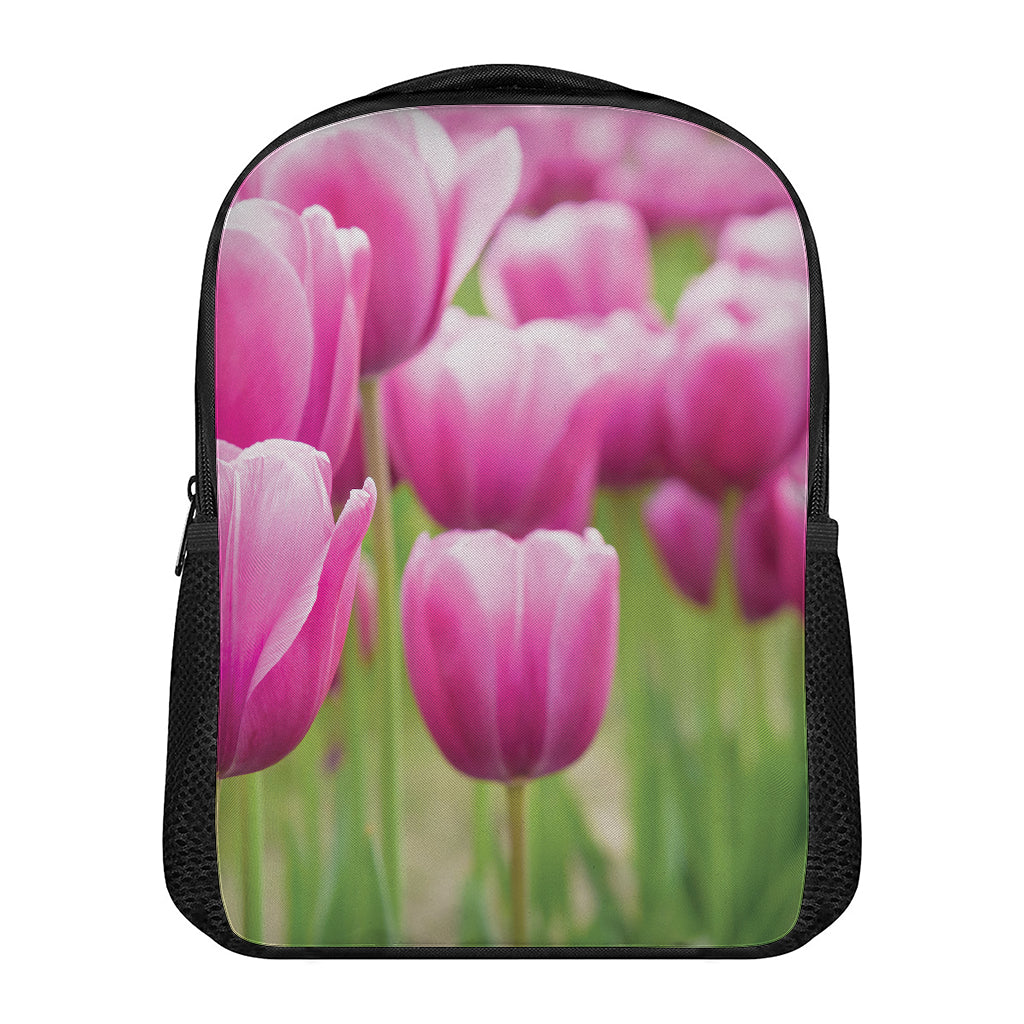 Pink Tulip Print Casual Backpack