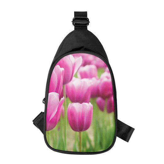 Pink Tulip Print Chest Bag