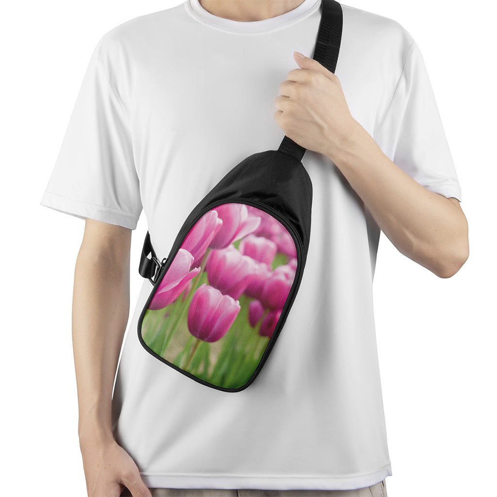 Pink Tulip Print Chest Bag