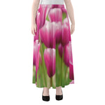 Pink Tulip Print Chiffon Maxi Skirt