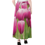 Pink Tulip Print Chiffon Maxi Skirt