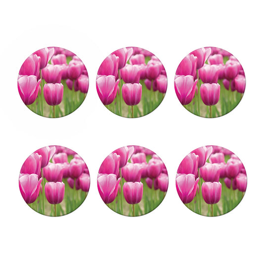 Pink Tulip Print Coaster Set