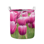 Pink Tulip Print Collapsible Laundry Basket