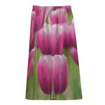 Pink Tulip Print Cotton Front Slit Maxi Skirt