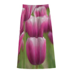 Pink Tulip Print Cotton Front Slit Maxi Skirt