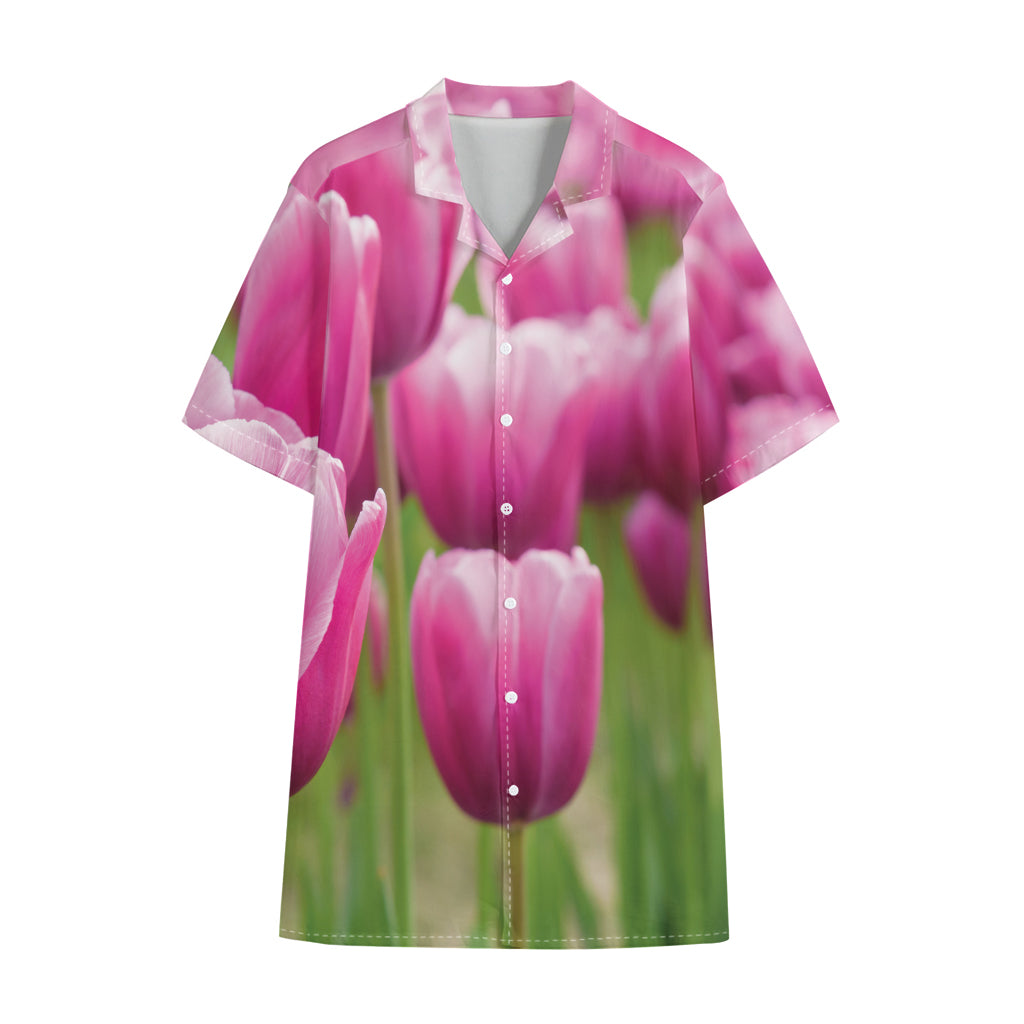 Pink Tulip Print Cotton Hawaiian Shirt