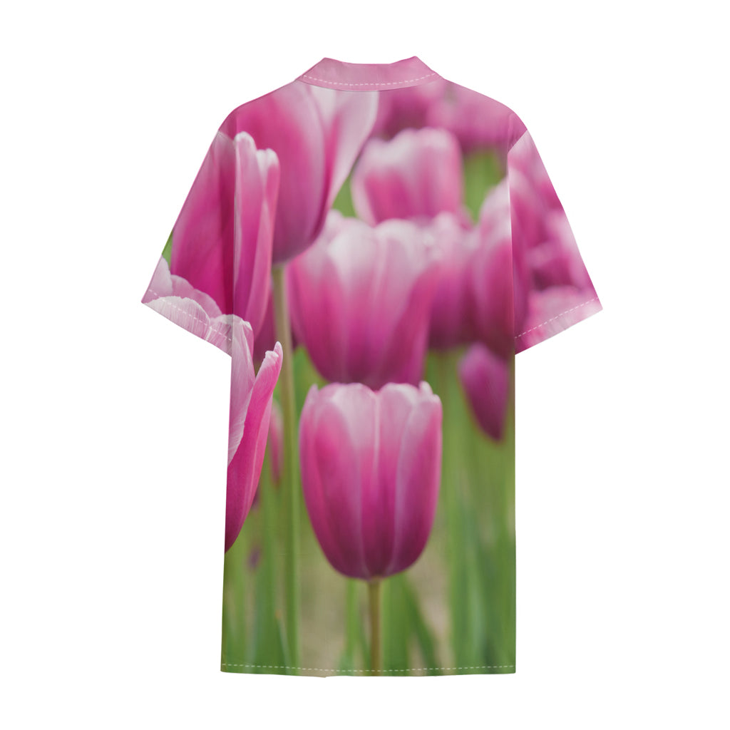 Pink Tulip Print Cotton Hawaiian Shirt