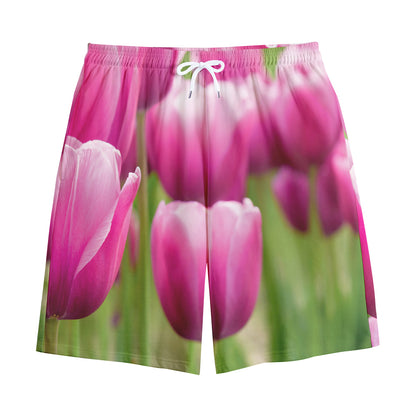 Pink Tulip Print Cotton Shorts