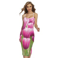 Pink Tulip Print Cross Back Cami Dress
