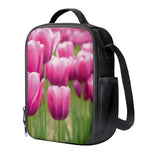 Pink Tulip Print Crossbody Lunch Bag