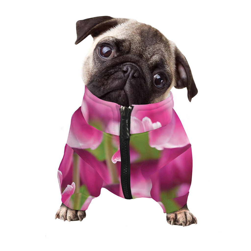 Pink Tulip Print Dog Zip Up Jacket
