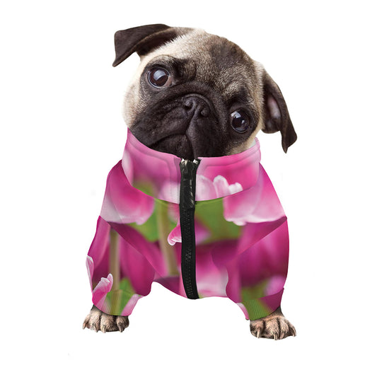 Pink Tulip Print Dog Zip Up Jacket