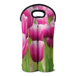 Pink Tulip Print Double Neoprene Wine Tote