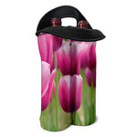 Pink Tulip Print Double Neoprene Wine Tote