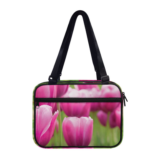 Pink Tulip Print Double Strap Bible Bag